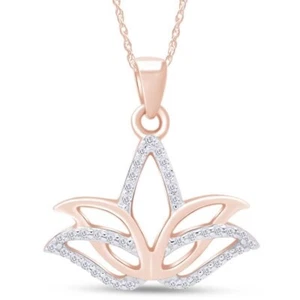 1/5 Ct Lab Created Diamond Lotus Flower Pendant Necklace 14K Rose Gold Over .925 - Picture 1 of 5
