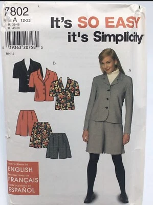 Jacket & Shorts Size 12-22 S7802 Uncut Sewing Pattern - Image 1 of 2