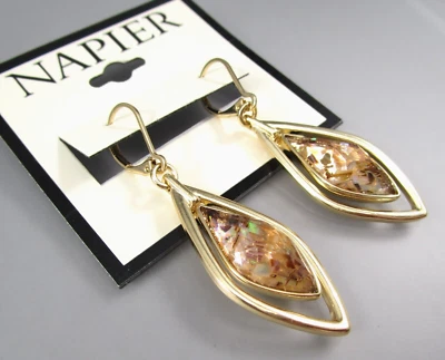 Новый с Ярлыками NAPIER 2 «длинный висячий золотой тон искусственного оранжевого абалона Post серьги 100P - Изображение 1 из 4