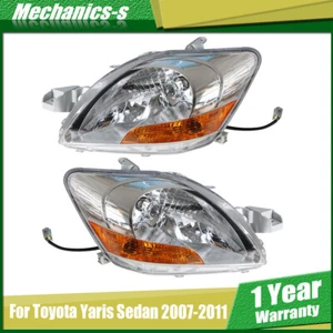For Toyota Yaris Sedan 2007-2011 LH+RH Headlight Assembly Halogen Clear Chrome - Picture 1 of 12
