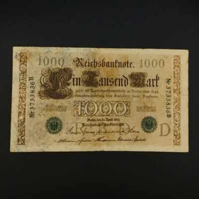 German World War Period 1910 1000 Mark green seal Reichsbanknote fine Lot b - Image 1 of 2