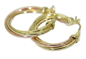 Twisted 9ct Rose & Yellow Gold Hoop Earrings - Picture 1 of 8