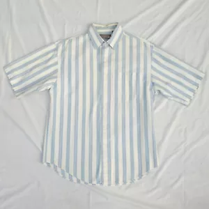 Vintage 90s Pastel Vertical Striped Button Down Short Sleeve Shirt Mens Medium - Picture 1 of 9