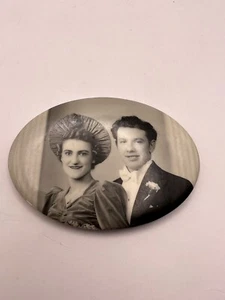 Vintage Marriage Couple Portrait Photographic Pocket Mirror Back - Picture 1 of 14