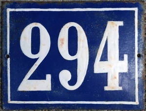 Großes altes französisches Hausnummer 294 Tür Torschild Plakette Emaille Stahl Blechschild - Bild 1 von 1