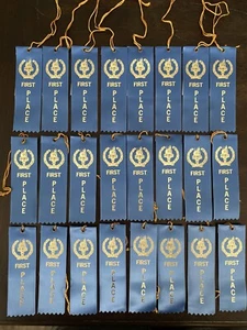 ( 24 ) 1ST PLACE AWARD RIBBONS WITH CARD AND STRING ~ BLUE ~ FLAMING TORCH ~ NEW - Picture 1 of 14