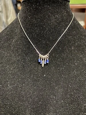 NEW Banana Republic Silver Tone Feather Blue Seed Beads 16" Necklace w Gift Box - Image 1 of 4