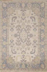 Alfombra india hecha a mano floral marfil/gris Oushak 4'x6' de lana hecha a mano - Imagen 1 de 12