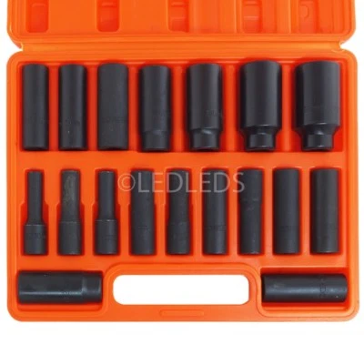 SET 18 BUSSOLE LUNGHE RINFORZATE 1/2" IMPATTO POLIGONALE ARIA PNEUMATICO 10-32mm - Immagine 1 di 4
