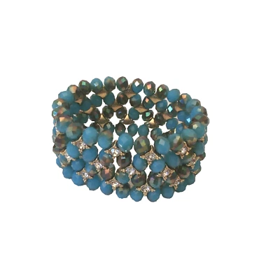 Pulsera elástica Premier Designs Belice tono dorado azul/verde aurora boreal Foto 1 de 3