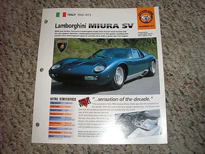 Italy 1966-1973 Lamborghini Miura SV Hot Cars Group 1 # 21 Spec Sheet Brochure - Picture 1 of 3