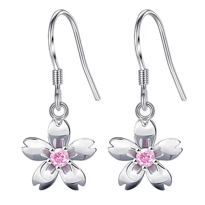 Crystal Floral Dangle Hook Drop 925 Sterling Silver Earrings For Women Jewellery - Image 1 of 3