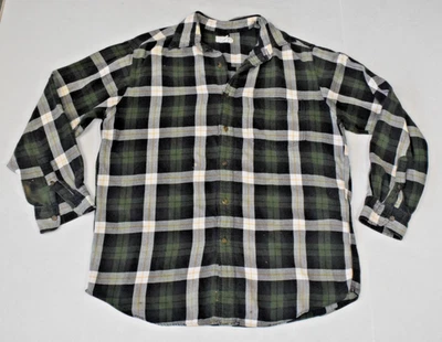 Vintage Flannel Shirt J Crew Size M 90s Olive Green Window Pane Plaid Grunge - Image 1 of 4