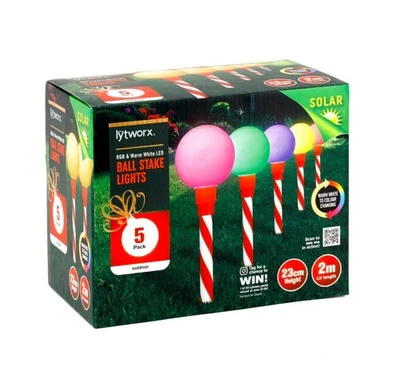 Xmas Christmas Lytworx RGB And Warm White Solar Ball Stake Lights - 5 Pack - Image 1 of 3
