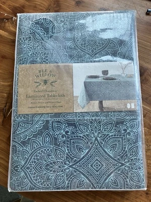 Bee & Willow Laminated Fabric Tablecloth 60x84" Rectangle Blue Etched Chambray 2 - Image 1 of 2