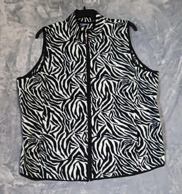 Laura Scott Fleece Vest Womens 2X Black White Full Zip Pockets Animal Pattern - Image 1 of 4