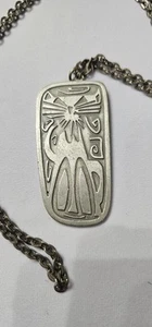 Vintage Pewter  Jorgen Jensen Denmark Modern Cat Pendant And Chain Necklace.  RU - Picture 1 of 9