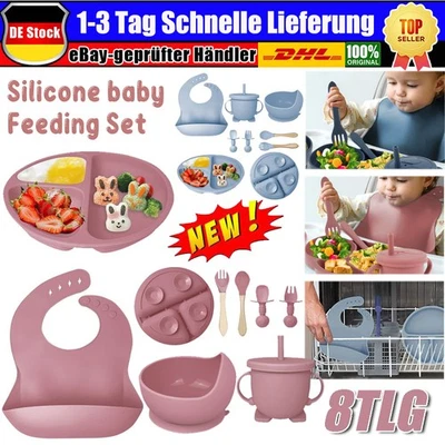 Silikon Baby Geschirrset,8 Stücke Rutschfest Kindergeschirr Set mit Saugnapf DHL - Bild 1 von 4