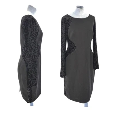 Vestido Coast Negro Fiesta Ocasión Burnout Leopardo Lateral Lápiz Inteligente Talla UK 12 Foto 1 de 4