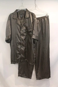 Robert Louis Pajama Set Mens size L Black Gold Silk Blend Short Sleeve Lounge - Picture 1 of 19