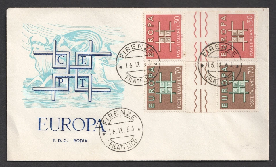 Italy 1963 Europa Towns Gutter Pairs FDC. Florence First Day Cover - Image 1 of 1
