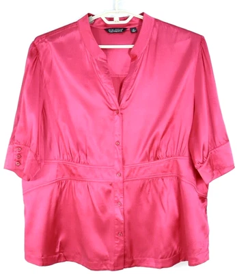 Blusa para mujer DIALOGUE 97 % seda manga 3/4 abotonada roja rubí lisa 2X Plus Foto 1 de 4