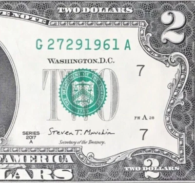 G 2729 1961 A : TRAILING YEAR 1961 $2 Two Dollar Bill Serial Number - Image 1 of 3