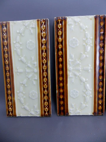 Antique four Art Nouveau Majolica Tile  19th embossed England Cover