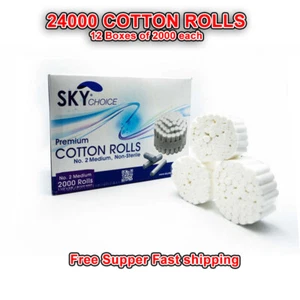 24000x Dental Cotton Rolls Premium Quality Size #2 Medium Nonsterile, 3/8" - Picture 1 of 3