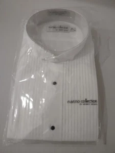 White Traditional Tuxedo Shirt Laydown or Wing Collar Prom Wedding Size XL 34-35 - Picture 1 of 12