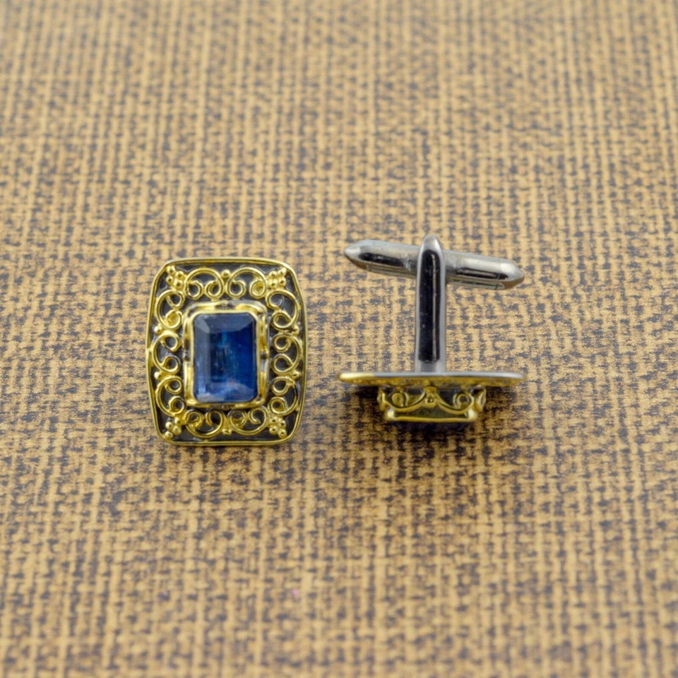 Gemelos de piedras preciosas de cianita accesorio para hombre joyería enchapada en oro de plata de ley 925 Foto 1 de 4