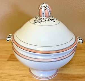 Footed Covered Tureen Richard Ginori a Doccia Presso Firenze Italy Pink Black - Picture 1 of 6
