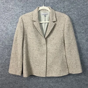 Ann Klein Wool Angora Blazer Jacket Womens Petite 10 Cream Tweed Light Academia - Picture 1 of 16