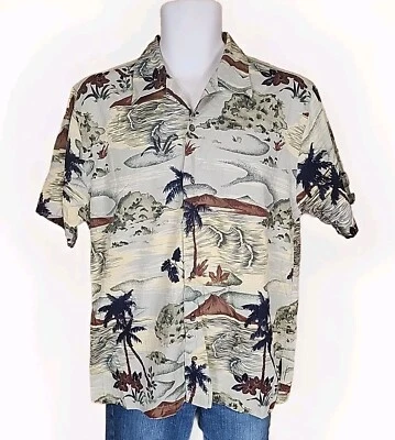 Cutter And Buck Beige Graphic Hawaiian Aloha Shirt Mens Size Small S - Image 1 of 4