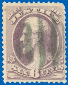 Scott #O28 6¢ JUSTICE DEPARTMENT OFFICIAL, "3 PARALLEL BARS" Fancy Cancel! - Bild 1 von 1