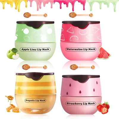 4 PCS Bee Lip Balm Honey Pot, Honey Strawberry Watermelon Apple Bee Lip Balm  - Image 1 of 4