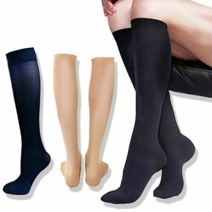 3 Pair -Support Women Firm Compression Hose Opaque Knee High Wide Calf Stockings - Picture 1 of 15