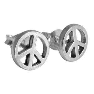 Sterling Silver Peace Sign Symbol Stud Earrings - anti-war hippie Jewelry - Picture 1 of 2