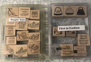 Stampin Up STEPPIN’ STYLE & FIRST IN FASHION Wood Mounted Stamp Set of 21 Lot 2 - Picture 1 of 14