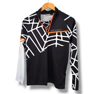Spyder Youth Boys Pullover Top Athletic Long Sleeve Quarter Zip Black White L - Picture 1 of 10