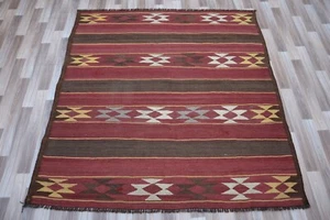 Kilim hecho a mano de lana n tejido con grado cuadrado. Detalles Talla BeloW - Imagen 1 de 6