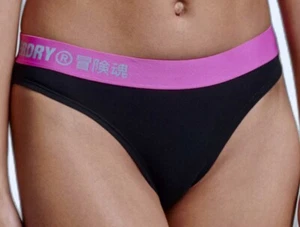 SUPERDRY Organic Cotton Black Lolly Pink Bikini Briefs Panty Womens Sz US 4 10 - Picture 1 of 7