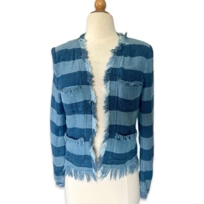 Chaqueta Blazer AG Adriano Goldschmied Capucine Rayas Frente Abierto Azul Pequeña Foto 1 de 4