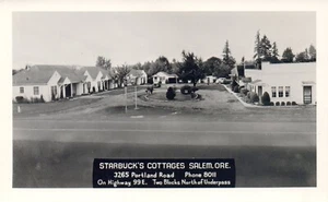Postal de colección de Oregón de Starbuck's Cottages on Highway 99 E en Salem Oregon - Imagen 1 de 2