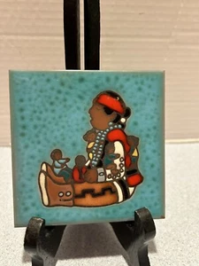Vintage Cleo Teissedre Keramikfliese Untersetzer Südwestindianer Mädchen Puppen 4"x4" - Bild 1 von 7