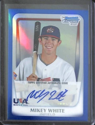 2011 Bowman Chrome USA Blue Refractor Autograph #18U-26 Mikey White No 54 of 99 - Image 1 of 2