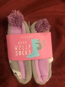 JOULES Kids Warm Welly Socks Pink With Dog US Size 12-1 New - Picture 1 of 4