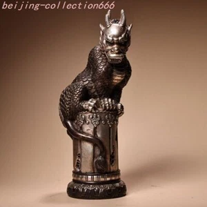 10"Old Chinese temple Pure copper silvering fengshui Beast Incense burner Censer - Picture 1 of 9