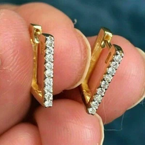Dainty 1.0Ct Created Diamonds Square Hoop Women Earrings 14K Yellow Gold Finish - Picture 1 of 4