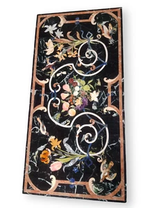 Black Marble Dining Table Pietradura Inlay Floral Arts Luxury Garden Furniture - Picture 1 of 8